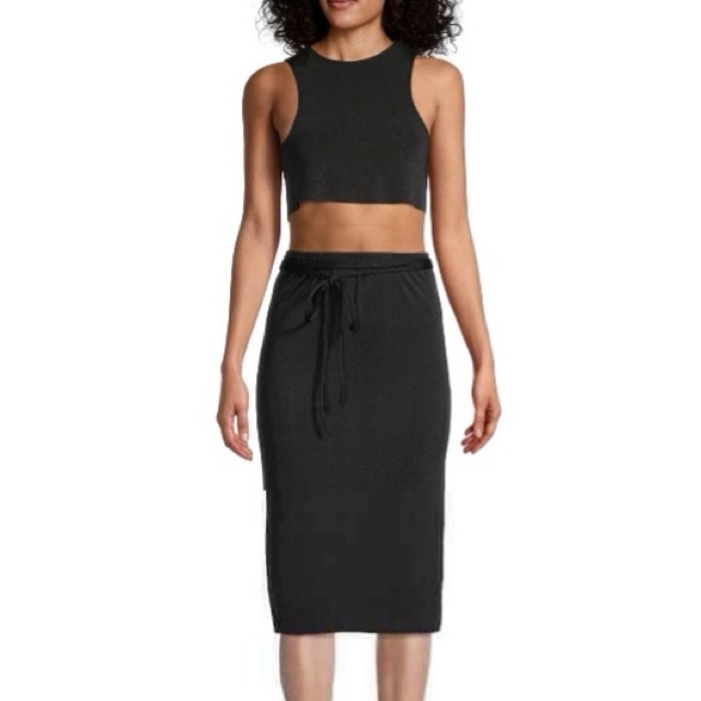 DANIELLE BERNSTEIN WEWOREWHAT Ribbed Cropped Tank Top Wrap Belt Midi Skirt Set